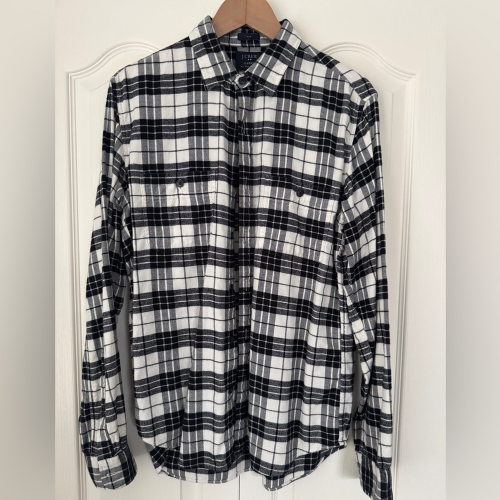 J. Crew Black and White Checkered Men's Flannel Shirt